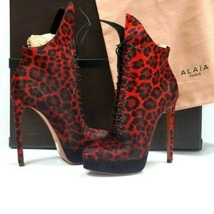 ALAIA Pony Hair Leopard Print Stiletto Boots 9.5